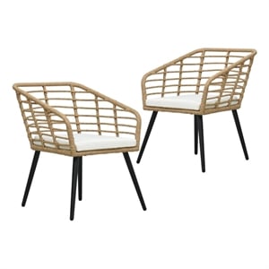 vidaXL PE Rattan Medium Ergonomic Garden Chair in Oak (Set of 2)