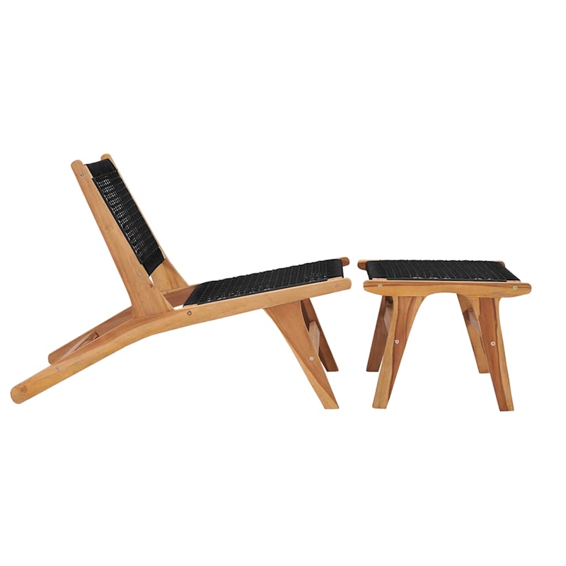vidaXL Wood Sun Lounger in Natural and Black Cushions