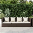 vidaXL Foldable Rattan Sun Lounger in Brown and Cream White Cushions