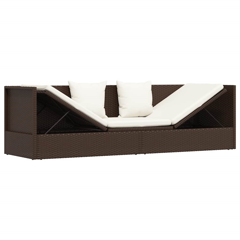 vidaXL Foldable Rattan Sun Lounger in Brown and Cream White Cushions