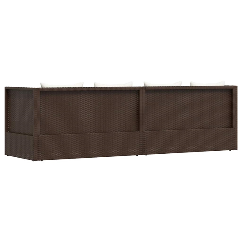 vidaXL Foldable Rattan Sun Lounger in Brown and Cream White Cushions