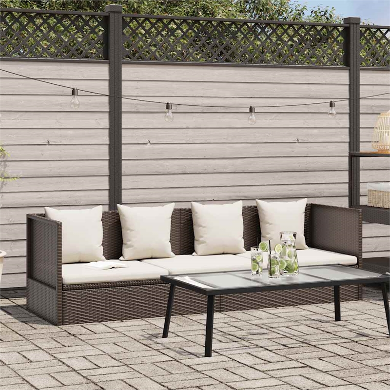 vidaXL Foldable Rattan Sun Lounger in Brown and Cream White Cushions