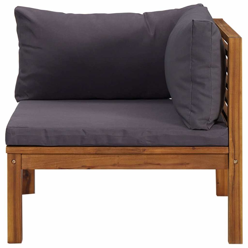 vidaXL Solid Acacia Wood Standard Corner Sofa in Dark Grey