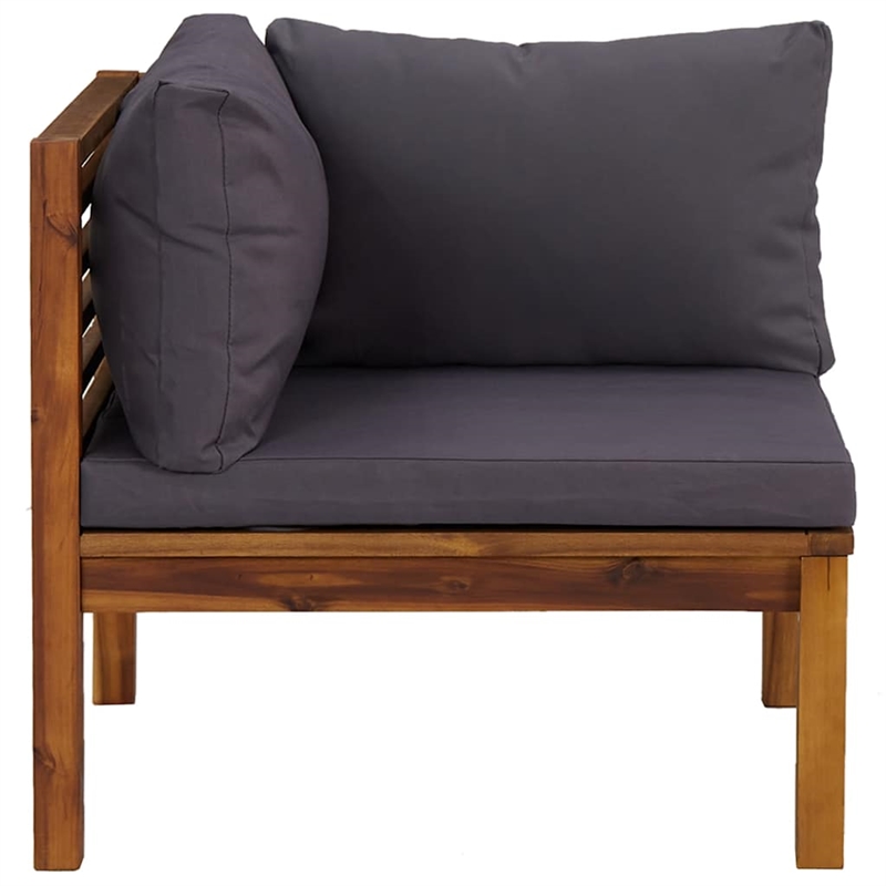 vidaXL Solid Acacia Wood Standard Corner Sofa in Dark Grey