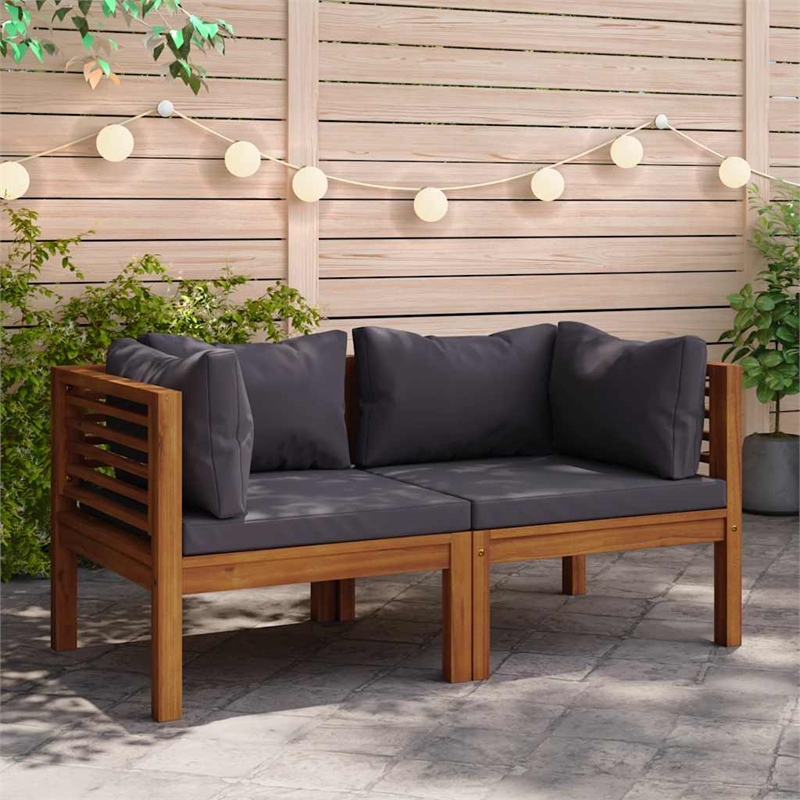 vidaXL Solid Acacia Wood Standard Corner Sofa in Dark Grey