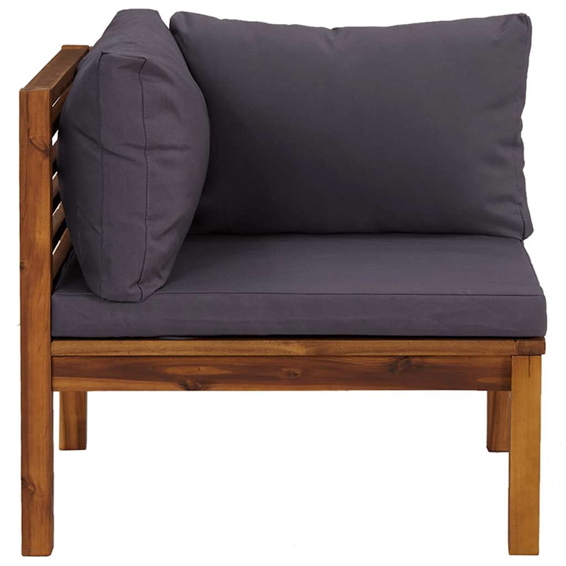 vidaXL Solid Acacia Wood Medium Corner Sofa in Dark Grey