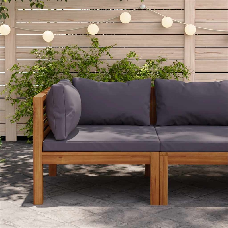 vidaXL Solid Acacia Wood Medium Corner Sofa in Dark Grey