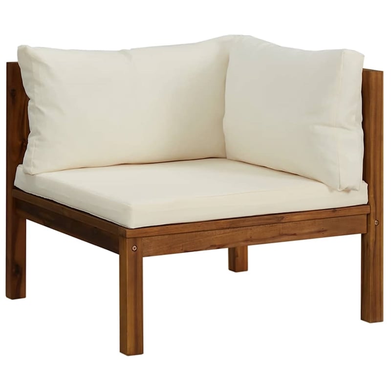 vidaXL Solid Acacia Wood Sturdy Corner Sofa in Cream White