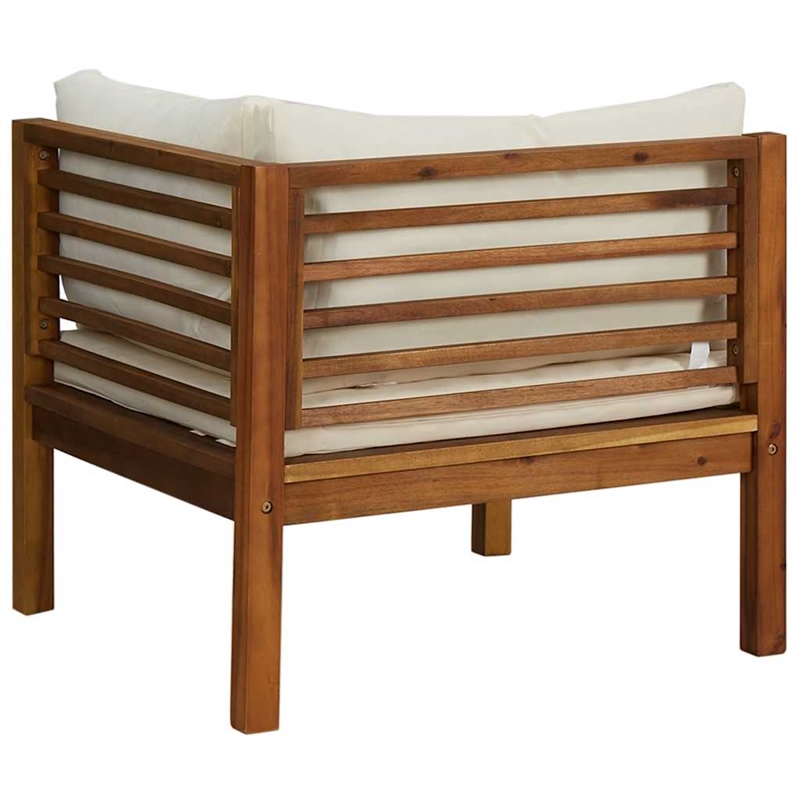 vidaXL Solid Acacia Wood Sturdy Corner Sofa in Cream White