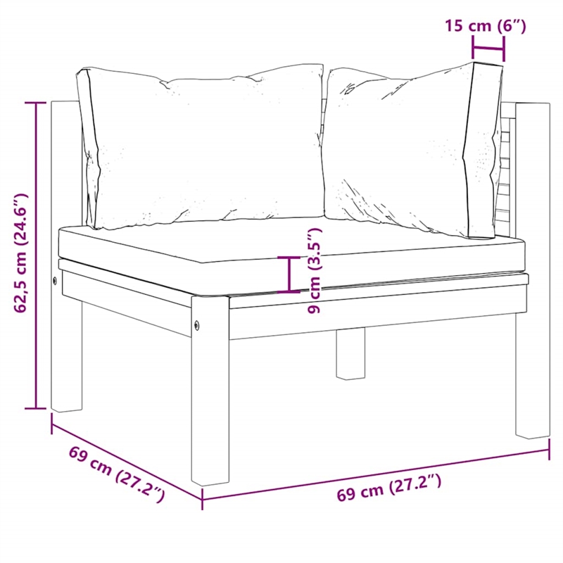 vidaXL Solid Acacia Wood Sturdy Corner Sofa in Cream White