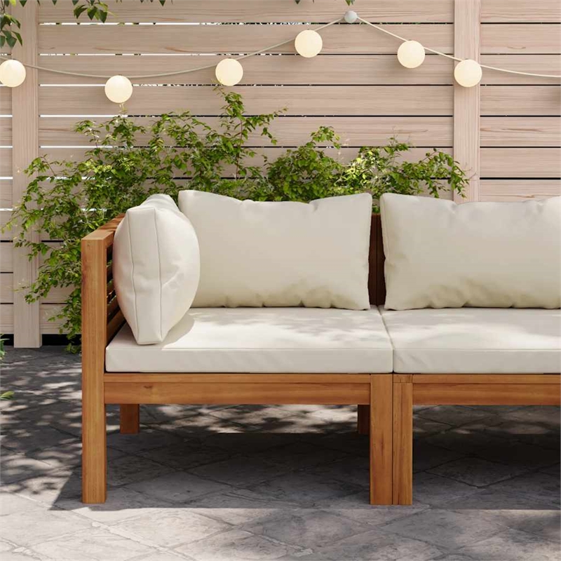 vidaXL Solid Acacia Wood Sturdy Corner Sofa in Cream White