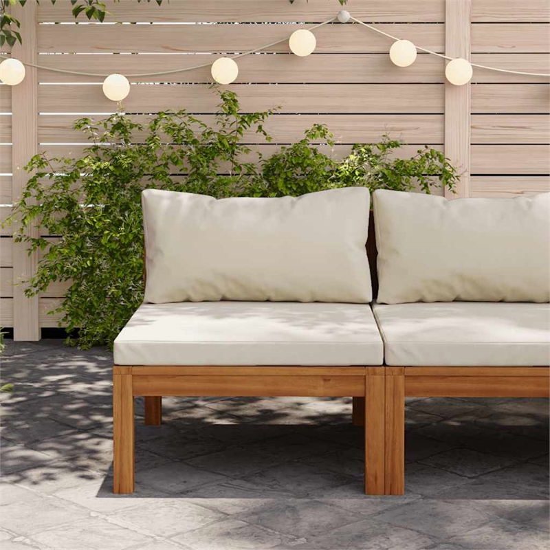vidaXL Solid Acacia Wood Middle Sofa in Cream White