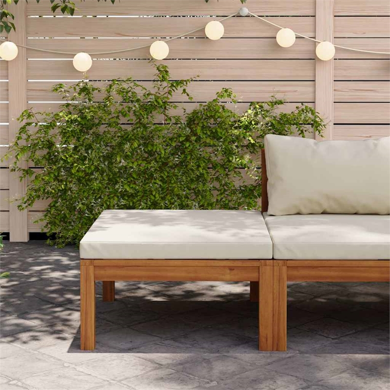 vidaXL Solid Acacia Wood Footrest in Cream White