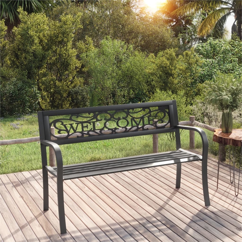 vidaXL Powder-Coated Steel Garden Bench in Black