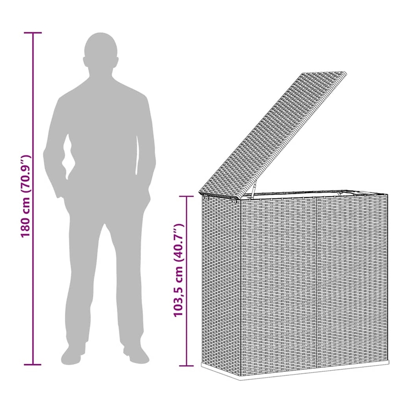 vidaXL PE Rattan Large Rectangular Cushion Box in Black