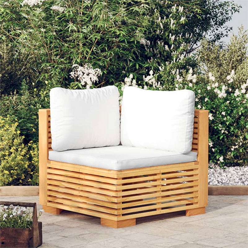 vidaXL Solid Teak Wood Medium Corner Sofa in Cream
