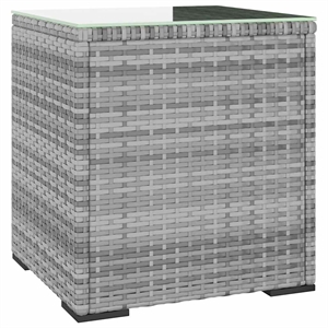 vidaXL Poly Rattan Tempered Glass Small Durable Side Table in Grey