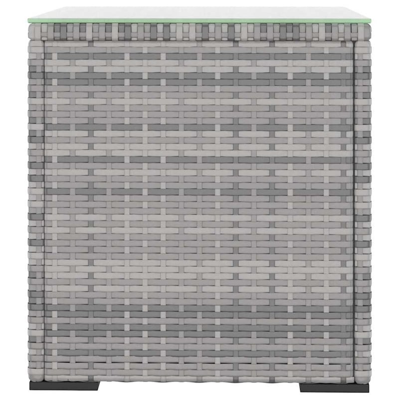 vidaXL Poly Rattan Tempered Glass Small Durable Side Table in Grey
