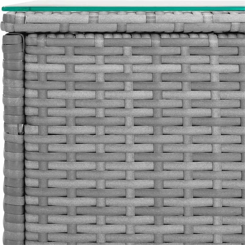 vidaXL Poly Rattan Tempered Glass Small Durable Side Table in Grey