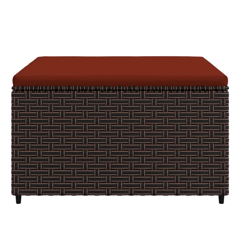 vidaXL PE Rattan Medium Patio Footrest in Brown with Cinnamon Red Cushion