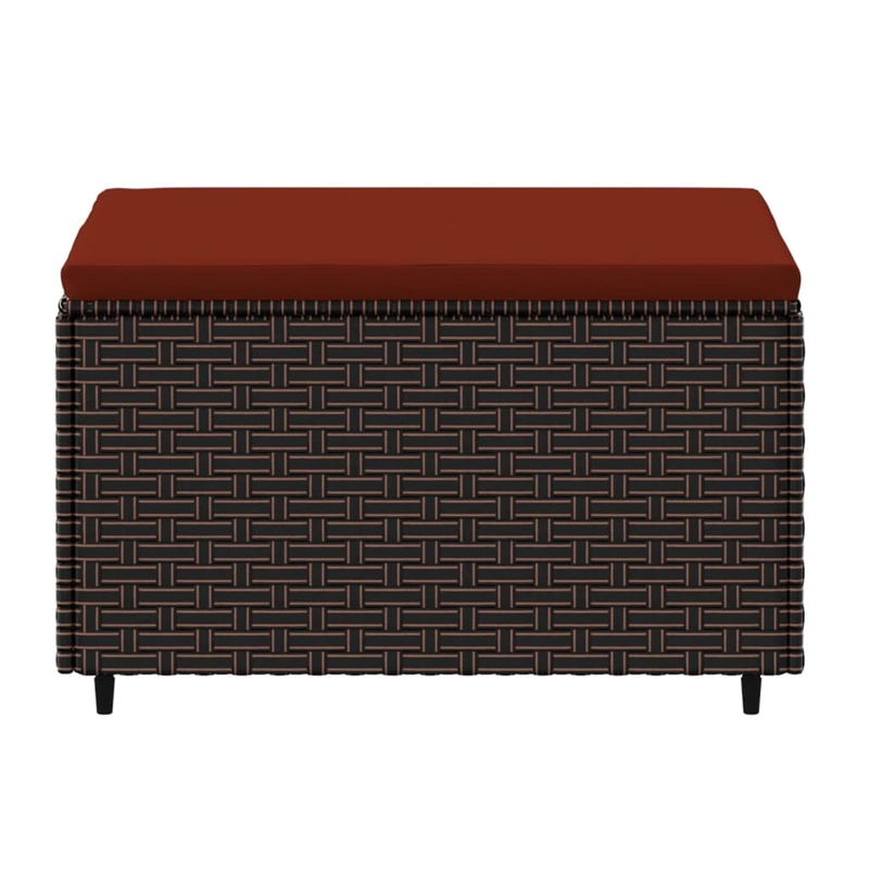 vidaXL PE Rattan Medium Patio Footrest in Brown with Cinnamon Red Cushion