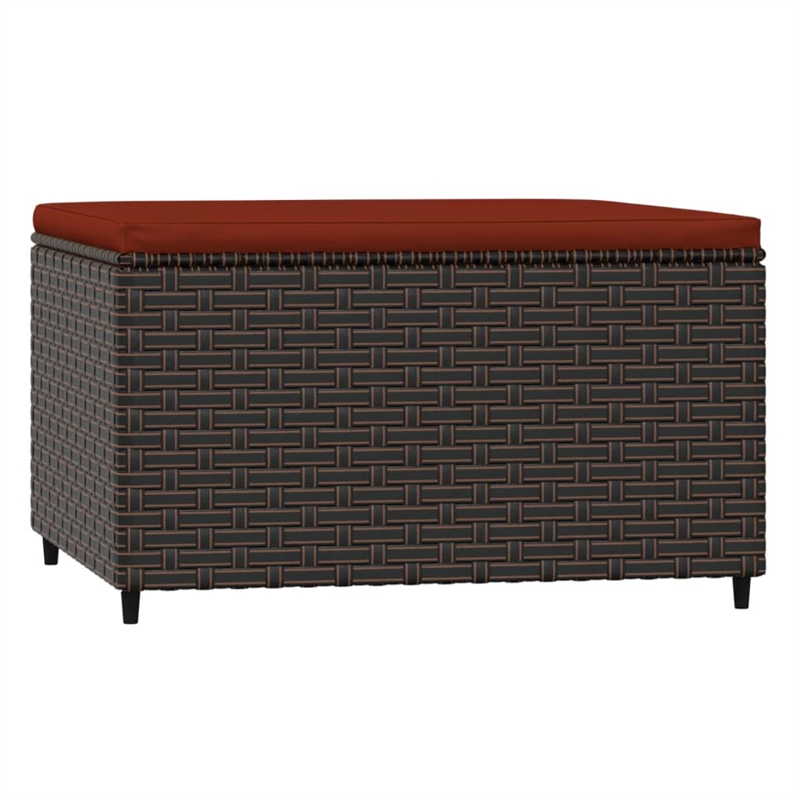 vidaXL PE Rattan Medium Patio Footrest in Brown with Cinnamon Red Cushion