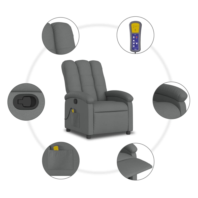 vidaXL Polyester Single Massage Recliner Chair in Dark Grey