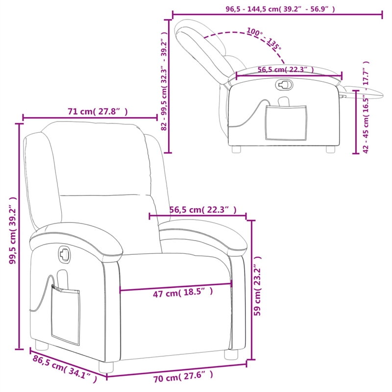 vidaXL Leather Massage Recliner Chair in Black