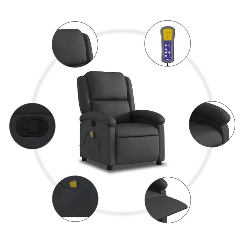 vidaXL Leather Massage Recliner Chair in Black