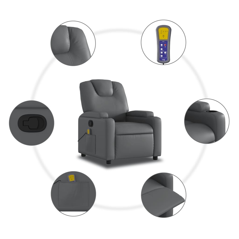 vidaXL Faux Leather Massage Recliner Chair in Grey