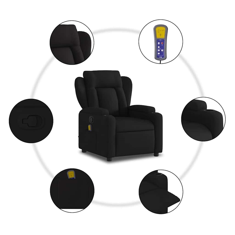 vidaXL Fabric Massage Recliner Chair in Black