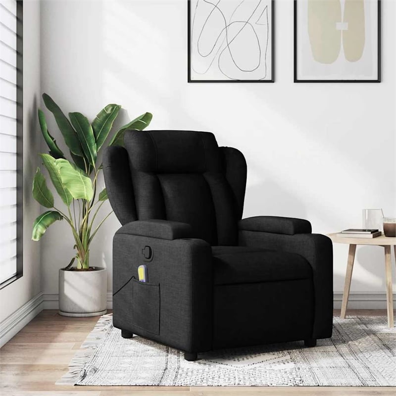 vidaXL Fabric Massage Recliner Chair in Black