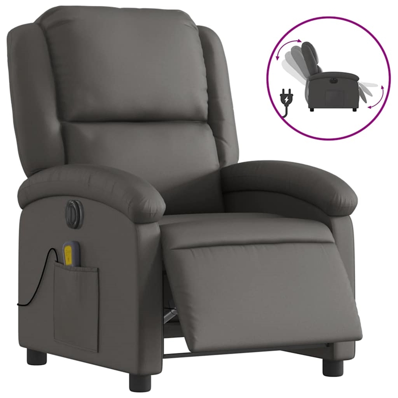 vidaXL Leather Electric Recliner Chair Real in Gray