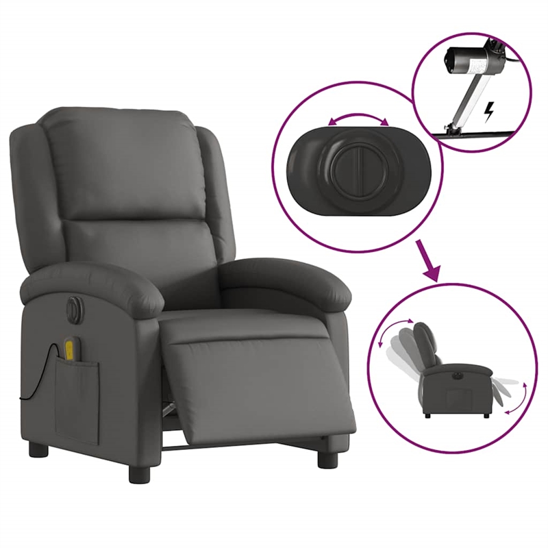 vidaXL Leather Electric Recliner Chair Real in Gray