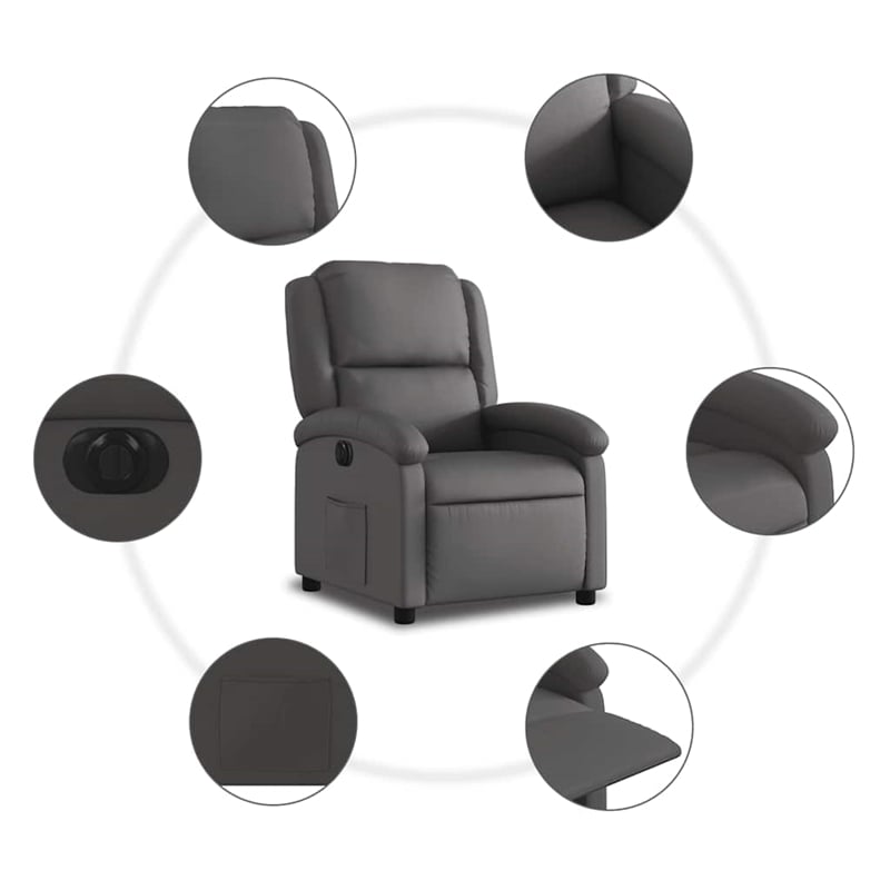 vidaXL Leather Electric Recliner Chair Real in Gray