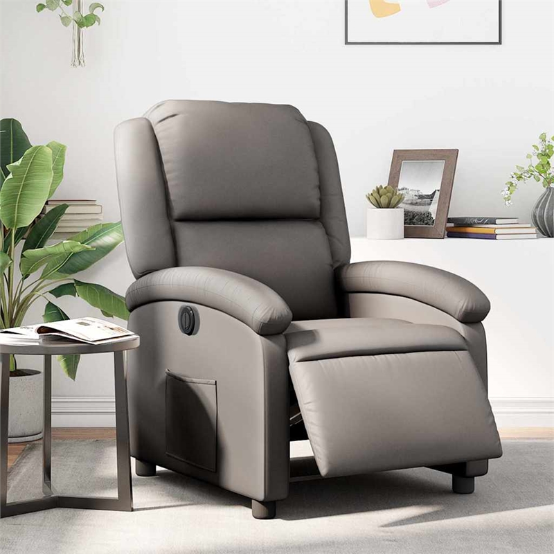 vidaXL Leather Electric Recliner Chair Real in Gray