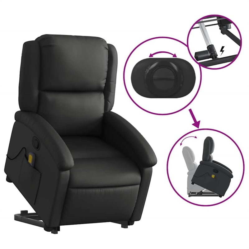 vidaXL Leather Massage Recliner Chair in Black