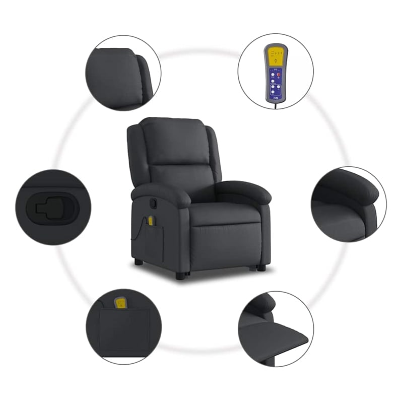 vidaXL Leather Massage Recliner Chair in Black