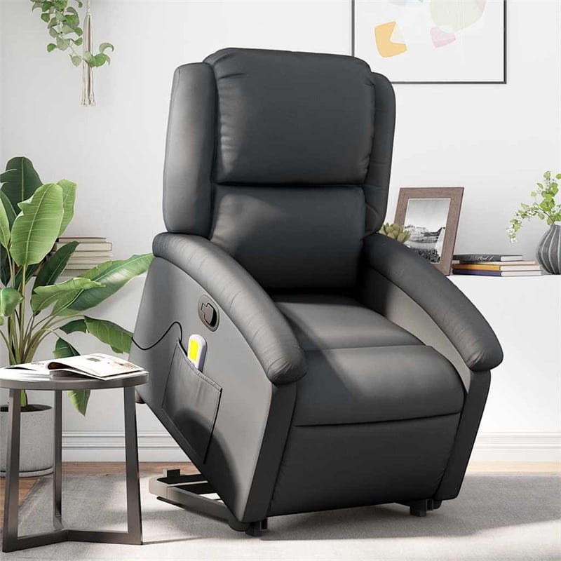 vidaXL Leather Massage Recliner Chair in Black