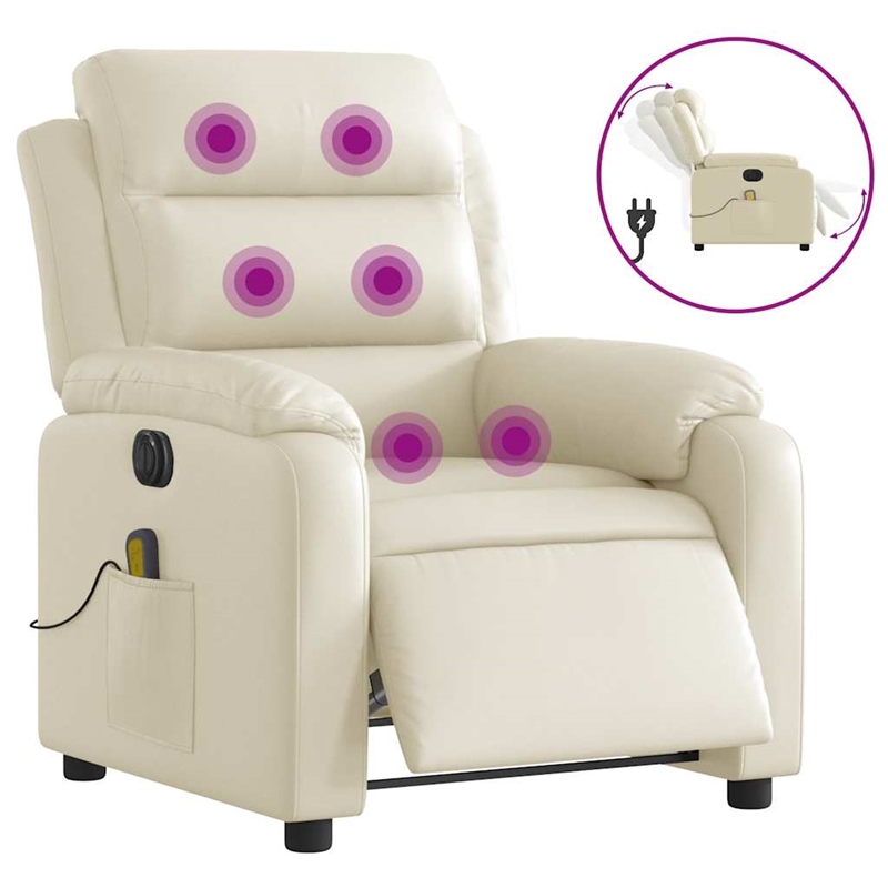 vidaXL Faux Leather Electric Massage Recliner Chair in Cream