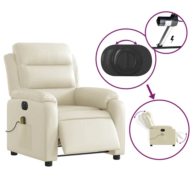 vidaXL Faux Leather Electric Massage Recliner Chair in Cream