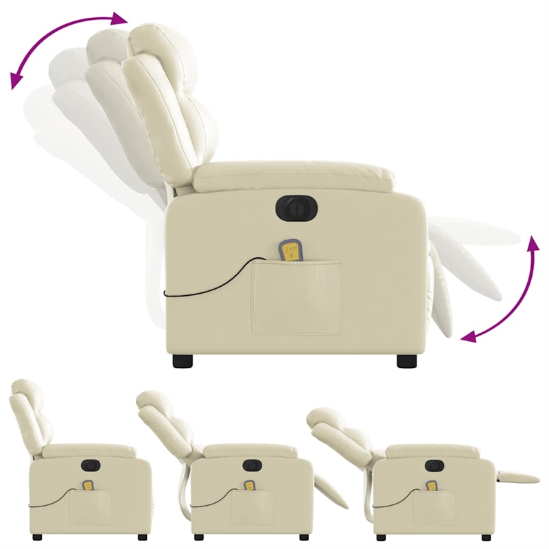 vidaXL Faux Leather Electric Massage Recliner Chair in Cream