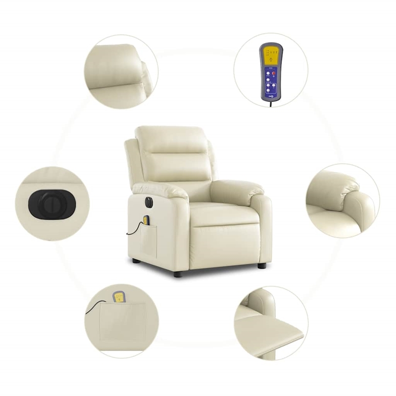 vidaXL Faux Leather Electric Massage Recliner Chair in Cream