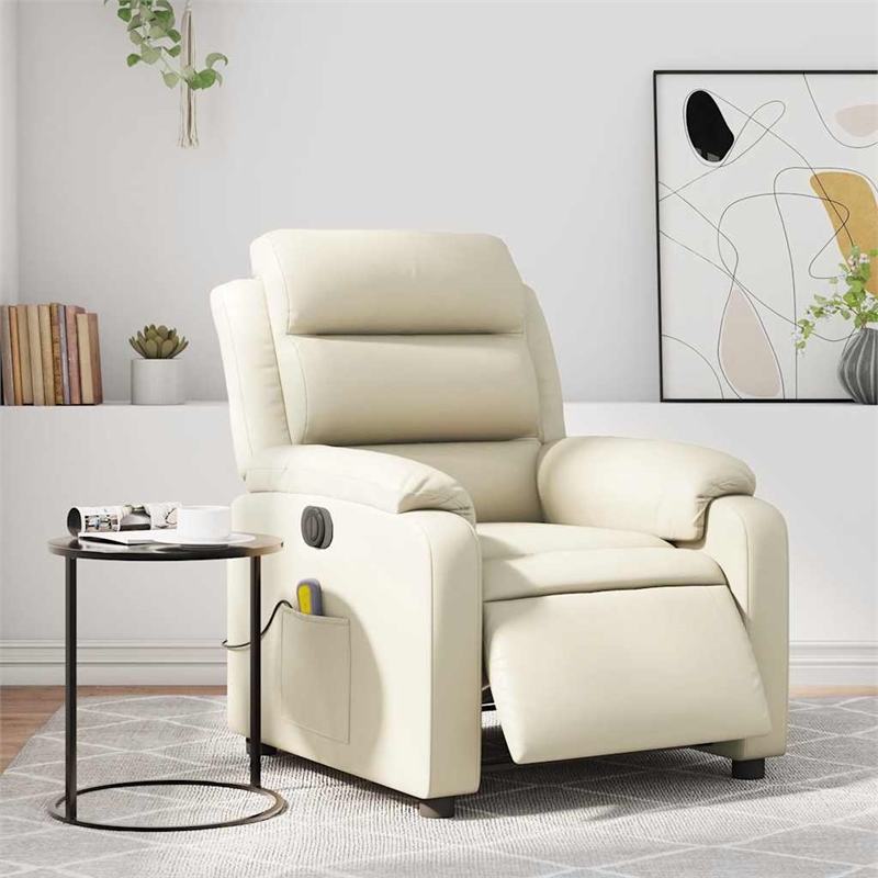 vidaXL Faux Leather Electric Massage Recliner Chair in Cream