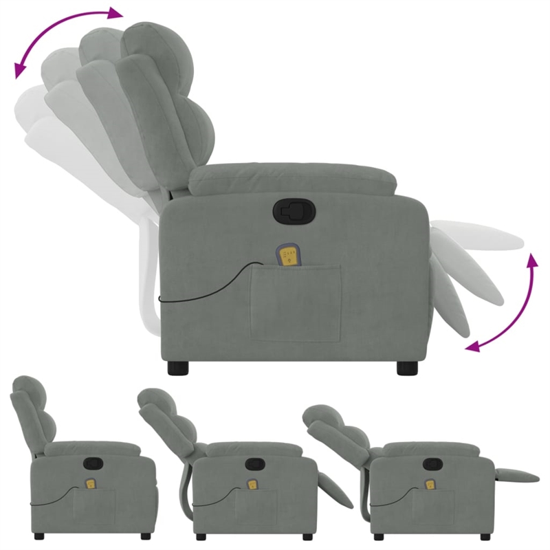 vidaXL Velvet Massage Recliner Chair in Light Grey