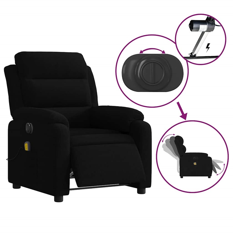 vidaXL Velvet Electric Massage Recliner Chair in Black