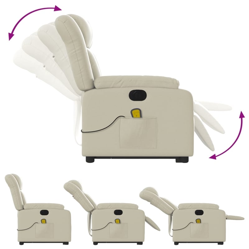 vidaXL Faux Leather Electric Stand up Massage Recliner Chair in Cream