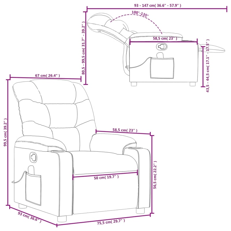 vidaXL Faux Leather Massage Recliner Chair in Black