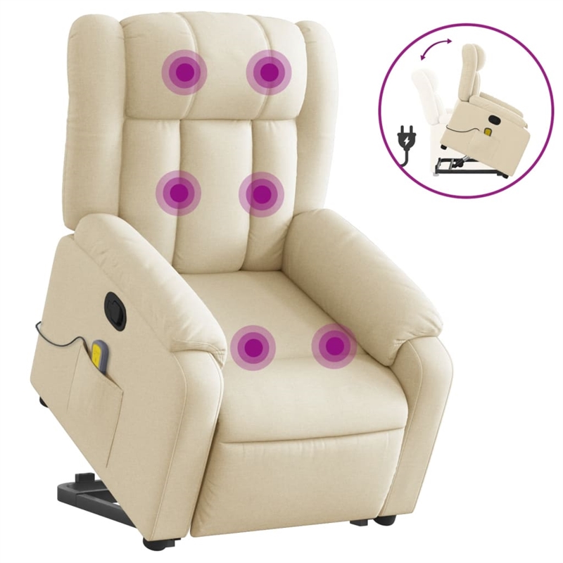 vidaXL Fabric Stand up Massage Recliner Chair in Cream