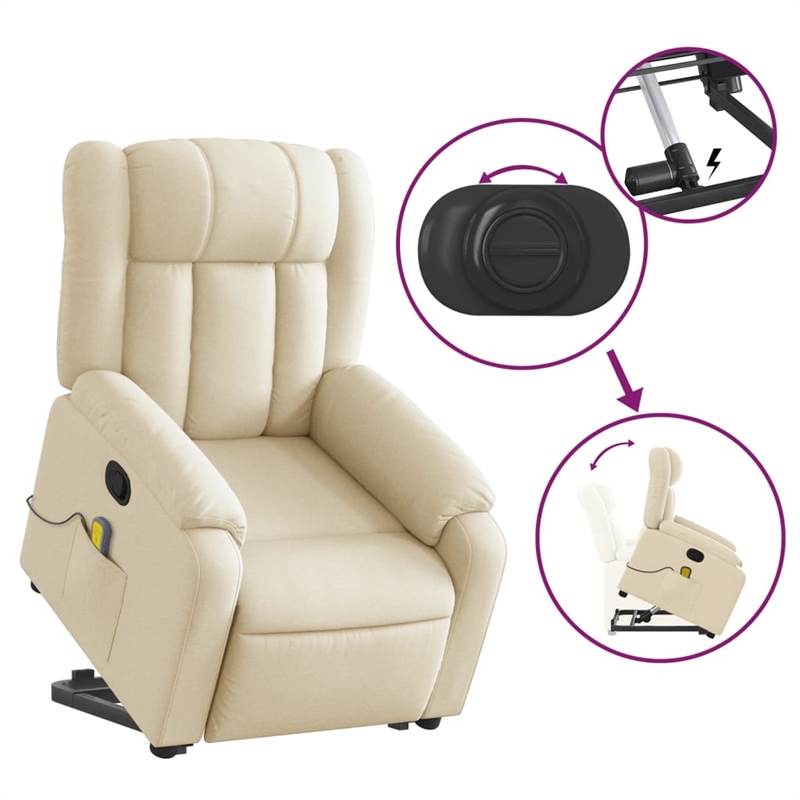 vidaXL Fabric Stand up Massage Recliner Chair in Cream